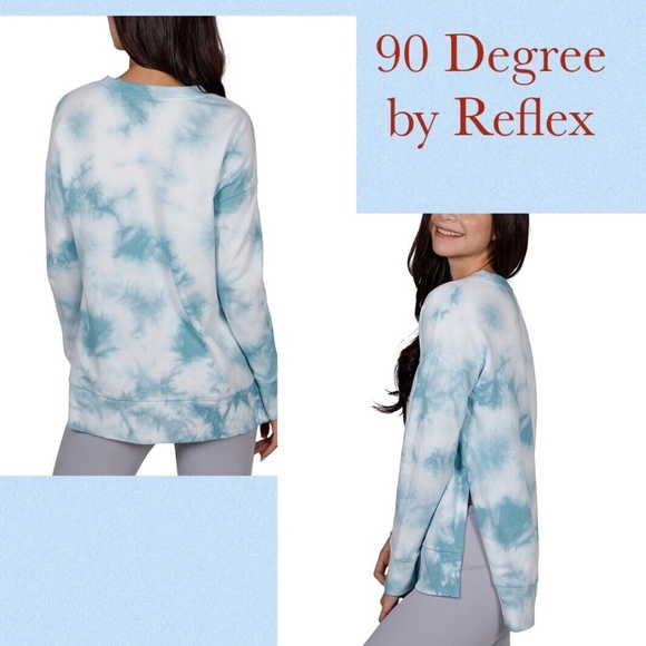 90 DEGREE by REFLEX "QUANT AQUA TIE DYE" SWEATSHIRT WITH SIDE SLITS~MEDIUM - Picture 3 of 5